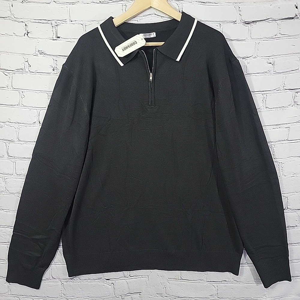 NWT‎ Coofandy Sweater Mens Sz XXL Black 1/4 Zip Knit Golf Pullover